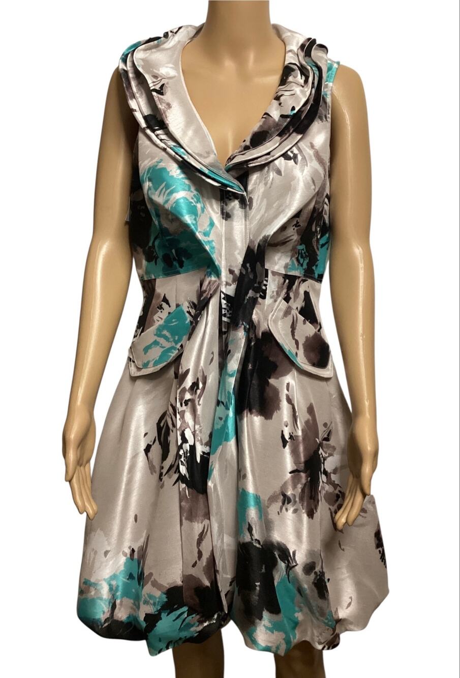 Samuel Dong Abstract Floral Bubble Dress Double Wired Collar Sleeveless Small